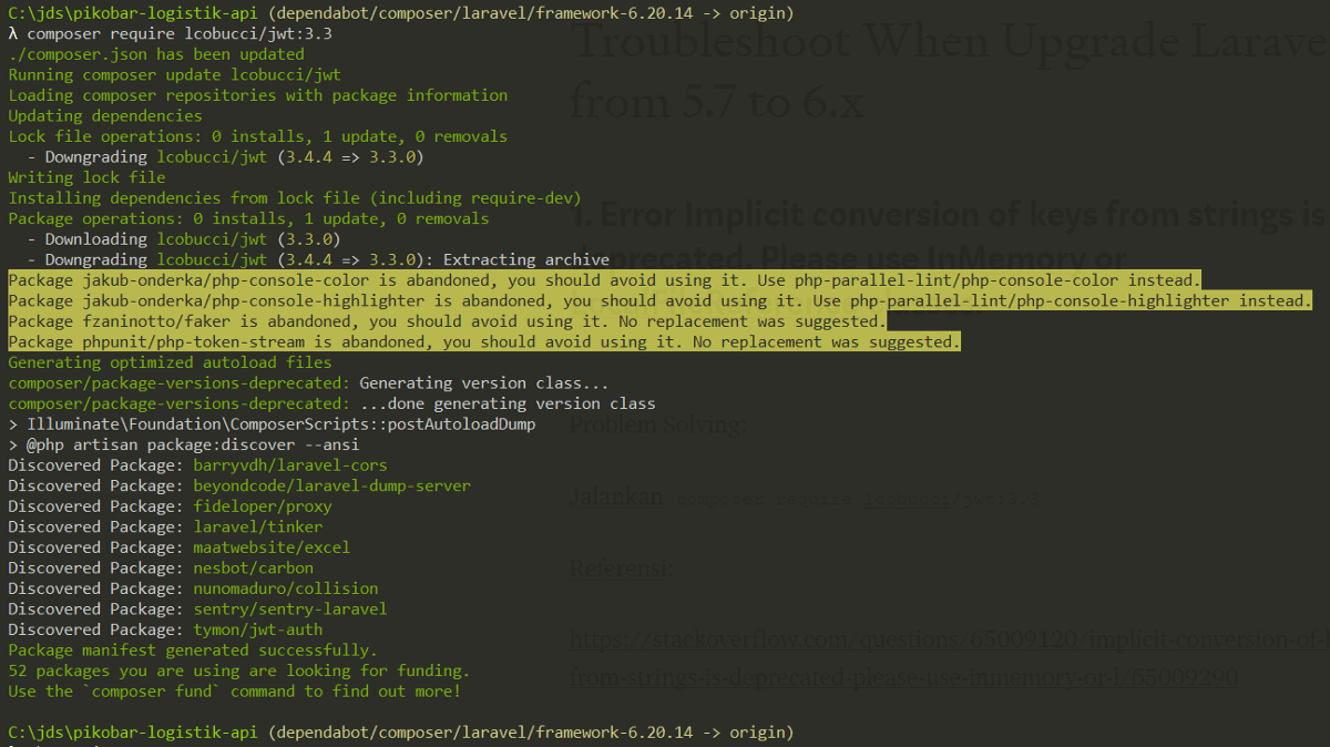 Troubleshoot When Upgrade Laravel from 5.7 to 6.x Part 1