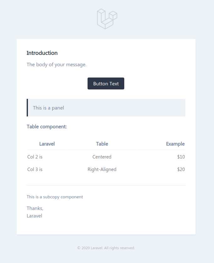 Laravel 7 Mail Markdown Components